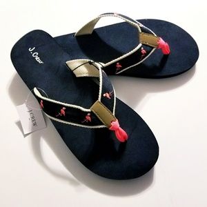 J. CREW SANDALS • NAVY AND HIT PINK FLAMINGO NWT